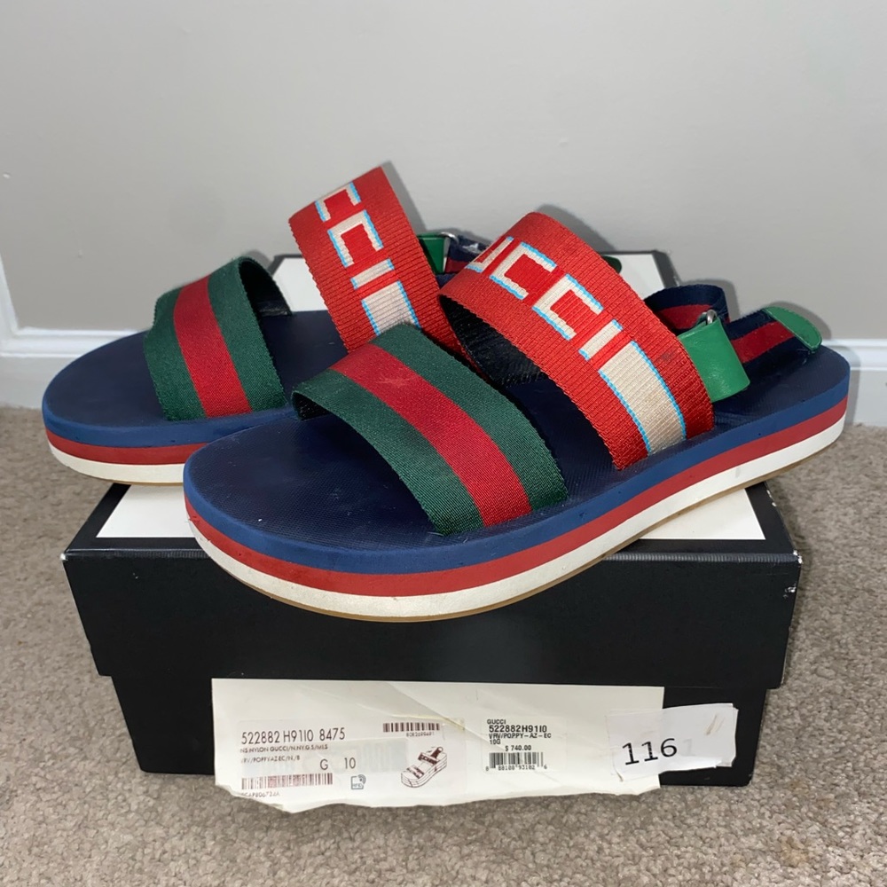 Gucci “NS Nylon Poppy” Sandals. From Saks Fifth at Lenox Mall Atlanta, GA